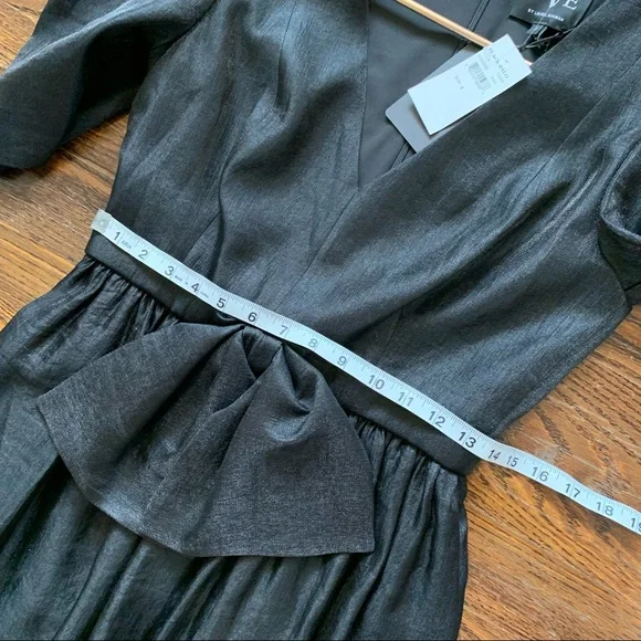 Black Halo Eve Black Puff Sleeve Cocktail Dress Bow Detail 80s Vintage Inspired - Picture 13 of 14